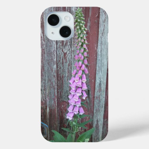 Pretty Pink Foxglove and Old Barn iPhone 15 Case