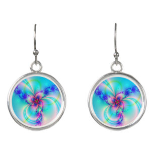 Pretty Pink Fractal Flower Earrings
