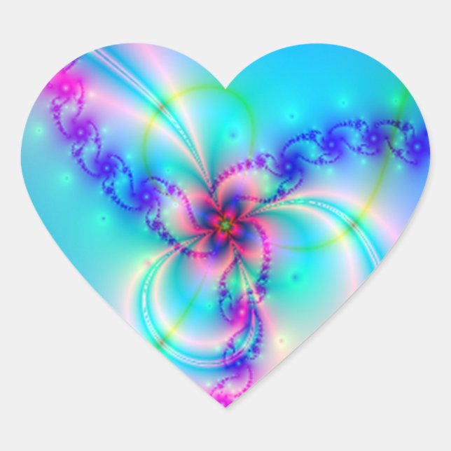 Pretty Pink Fractal Flower Heart Sticker (Front)