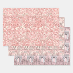 Pretty Pink French Parisian Design Wrapping Paper Sheets
