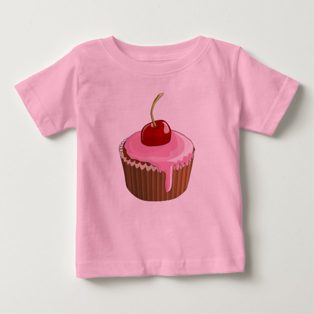 Pretty Pink Frosting Cupcake with Cherry Baby T-Shirt (Front)