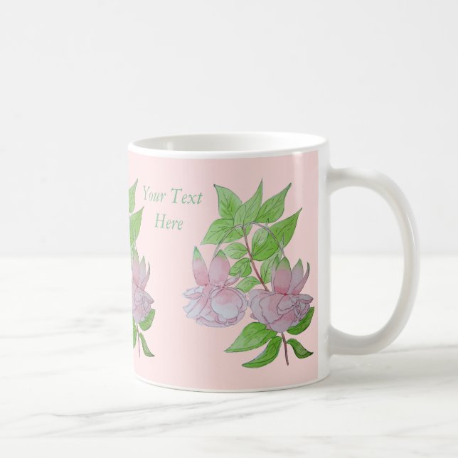 pretty pink fuchsia flower with leaves floral coffee mug (Right)
