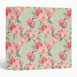 Pretty Pink Garden Flowers Watercolor 3 Ring Binder