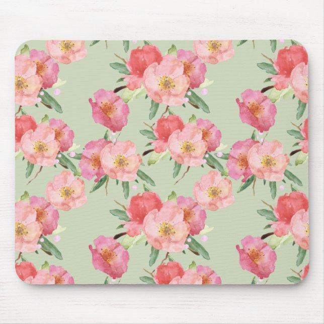 Pretty Pink Garden Flowers Watercolor Mouse Pad (Front)