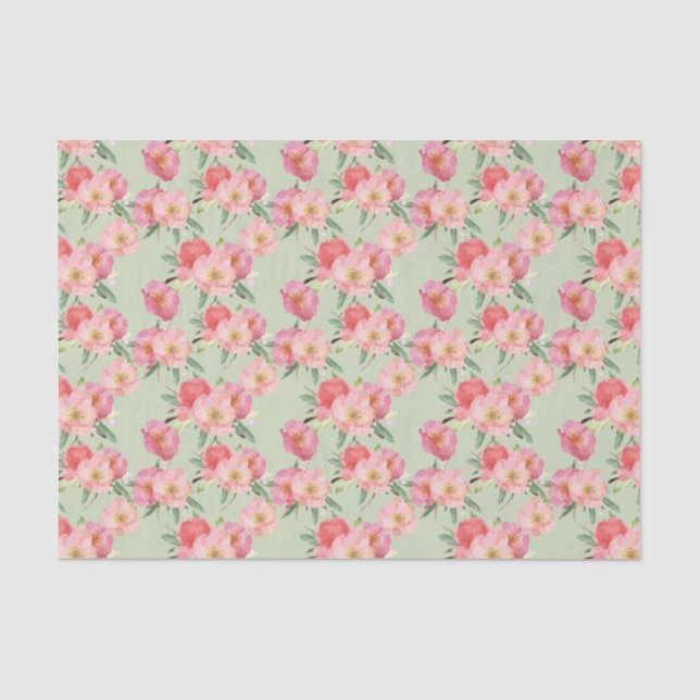 Pretty Pink Garden Flowers Watercolor Tissue Paper (Front)