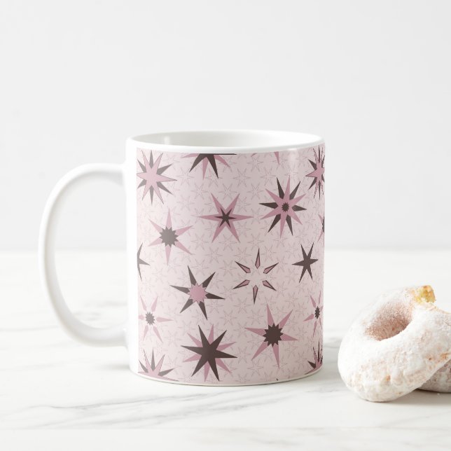 Pretty Pink Geo Stars - pattern.  Coffee Mug (With Donut)