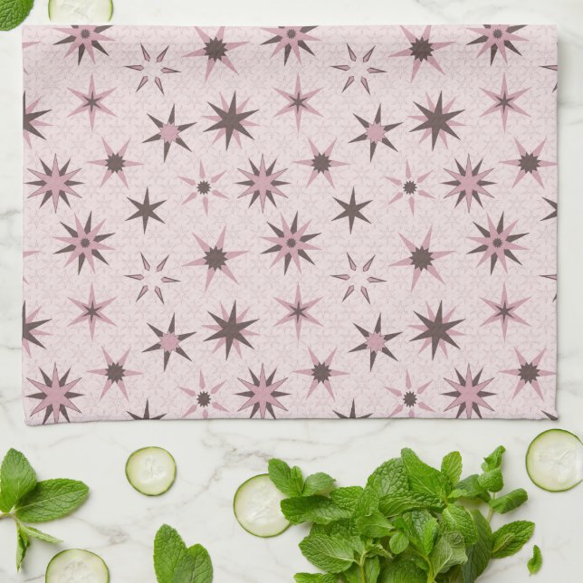 Pretty Pink Geo Stars - pattern.  Kitchen Towel (Folded)
