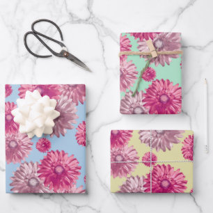 Pretty pink gerbera daisy flowers floral wrapping paper sheets