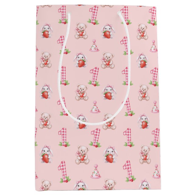 Pretty Pink Gingham, Bunnies and Bears! Medium Gift Bag (Front)