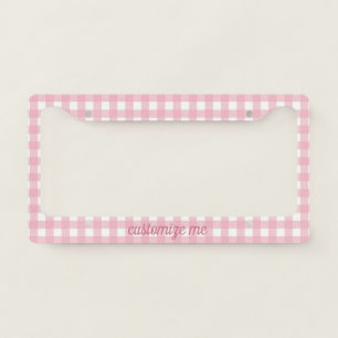 Pretty Pink Gingham Personalized Girly Plaid License Plate Frame