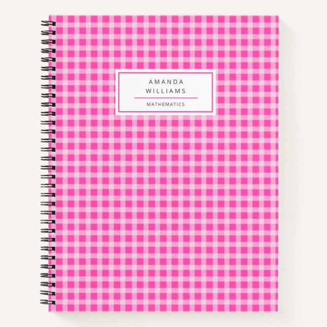 Pretty Pink Gingham Plaid Personalized Notebook (Front)