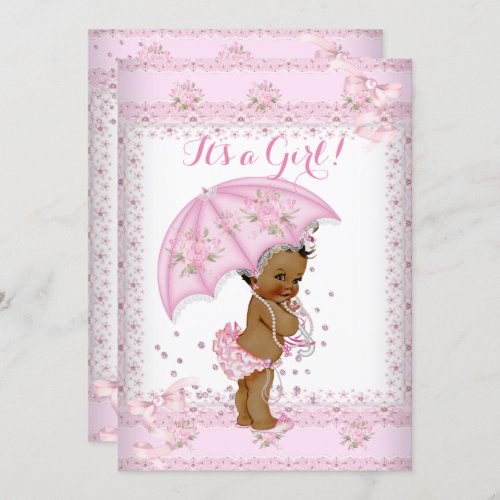 Pretty Pink Girl Baby Shower Floral Umbrella EAA Invitation
