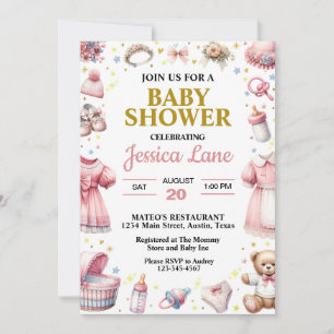 Pretty Pink Girl Baby Shower Invitation