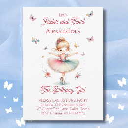 Pretty Pink Girl Ballerina Birthday Party Invitation