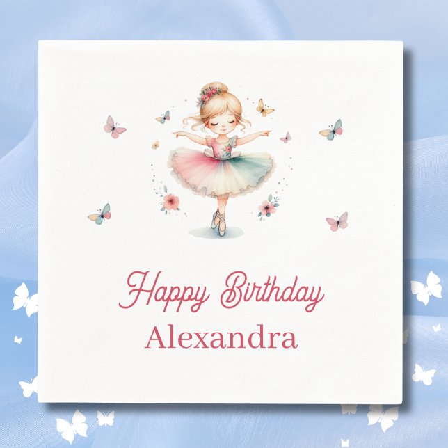 Pretty Pink Girl Ballerina Birthday Party Napkins (Creator Uploaded)