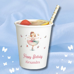 Pretty Pink Girl Ballerina Birthday Party Paper Cups