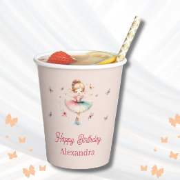 Pretty Pink Girl Ballerina Birthday Party Paper Cups