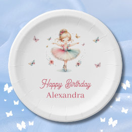 Pretty Pink Girl Ballerina Birthday Party Paper Plates