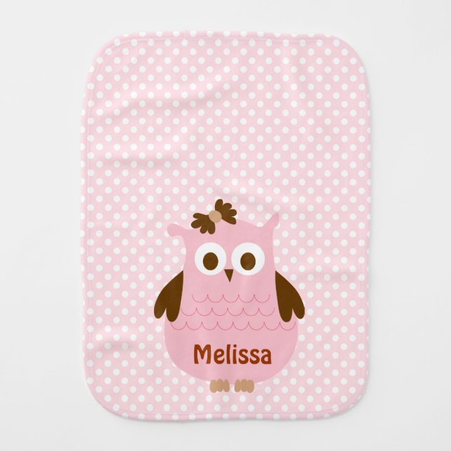 Pretty Pink Girl Owl Bib (Personalized) (Front)