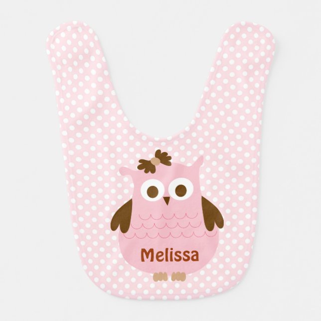 Pretty Pink Girl Owl Bib (Personalized) (Front)