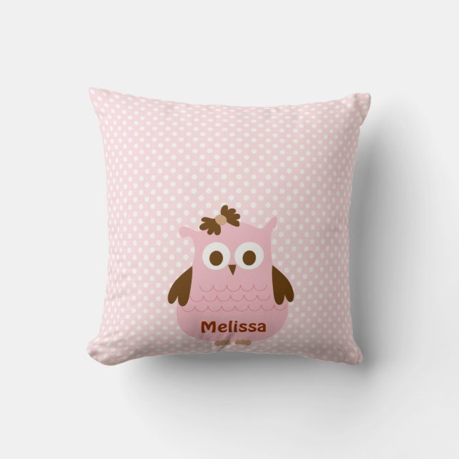 Pretty Pink Girl Owl Bib (Personalized) Throw Pillow (Front)