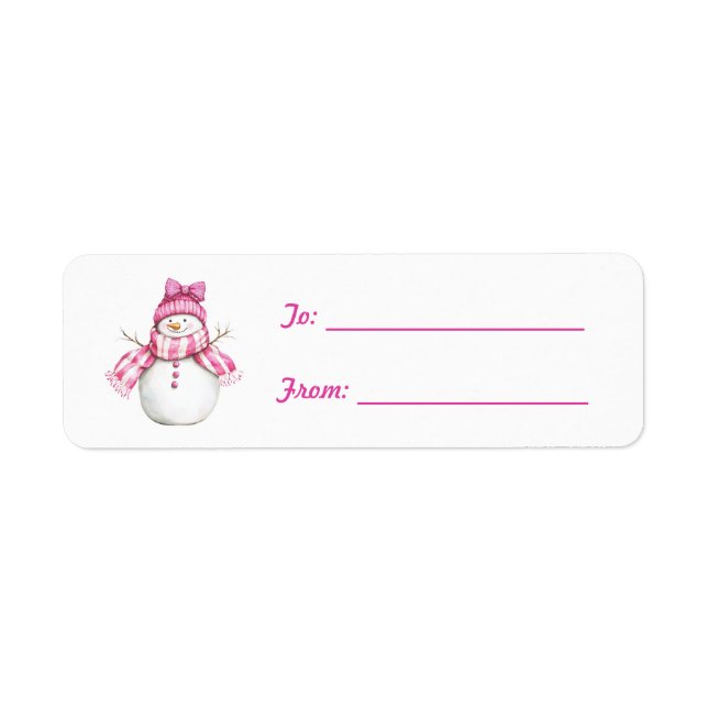 Pretty Pink Girl Snowman Bow Christmas Label (Front)