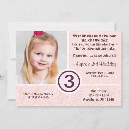 Pretty Pink Girls Birthday Invitation