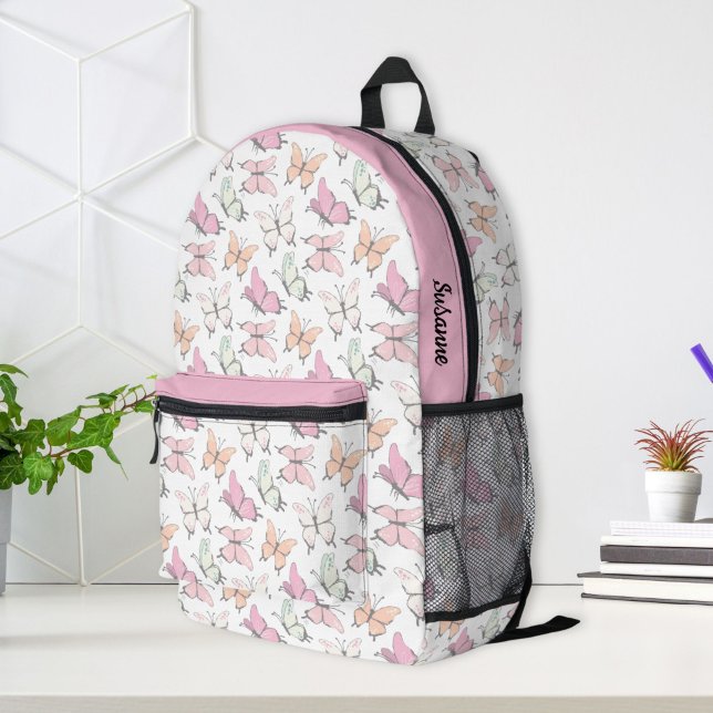 Pretty Pink Girls Butterfly Pattern Printed Backpack (girly backpack with butterfly pattern)