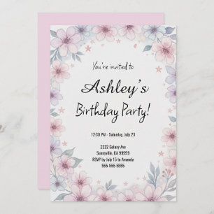 Pretty Pink Girl's Flower Birthday Party Invitation