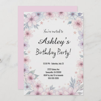 Pretty Pink Girl's Flower Birthday Party Invitation