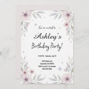 Pretty Pink Girl's Flower Birthday Party Invitation