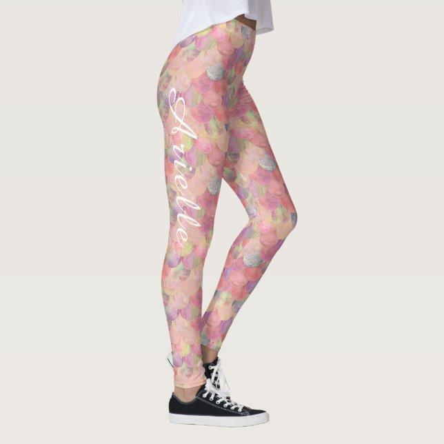 Pretty Pink Girls Mermaid Fish Scale Leggings (Right)
