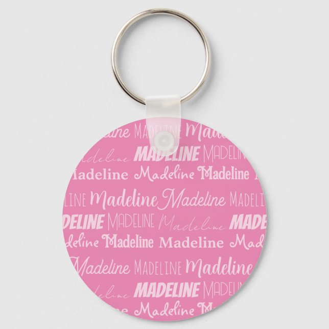 Pretty Pink Girls Name Font Collage Custom Teen Keychain (Front)