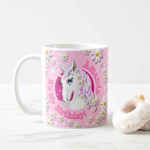 Pretty Pink Girls Personalized Unicorn Party Coffee Mug