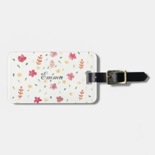 Pretty Pink Girly Boho WatercoloFlower Luggage Tag
