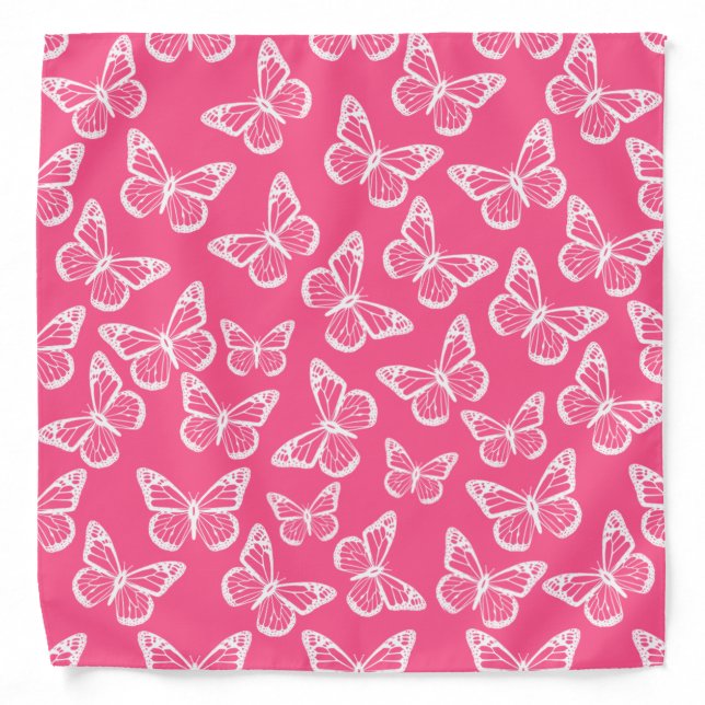 Pretty Pink Girly Butterfly Pattern Cute Kawaii Ba Bandana (Front)