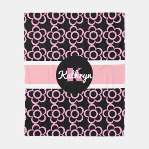 Pretty Pink & Girly w/Daisies & Personalization Fleece Blanket