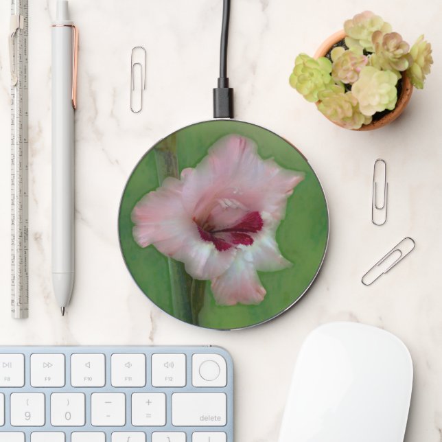 Pretty Pink Gladiolus Flower Art Charger (Desk)