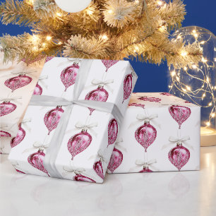 Pretty Pink Glam Christmas Ornaments Wrapping Paper