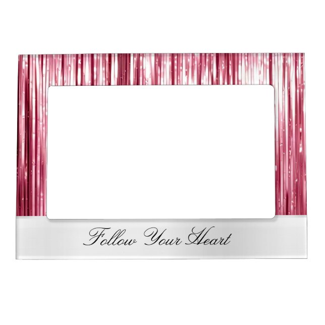 Pretty Pink Glam Tinsel Stripes Magnetic Frame (Front)