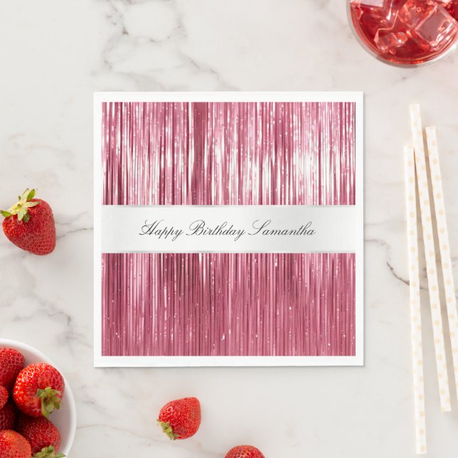 Pretty Pink Glam Tinsel Stripes Napkins (Insitu)