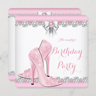Pretty Pink Glamour High Heels Birthday Party 2 Invitation