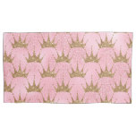 Pretty Pink Glitter and Gold Princess Crown Pillow Case