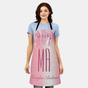PRETTY PINK GLITTER DRIP CUSTOM NAME MONOGRAM APRON