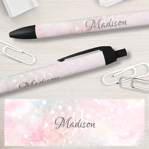 Pretty Pink Glitter Girly Glamorous Black Ink Pen