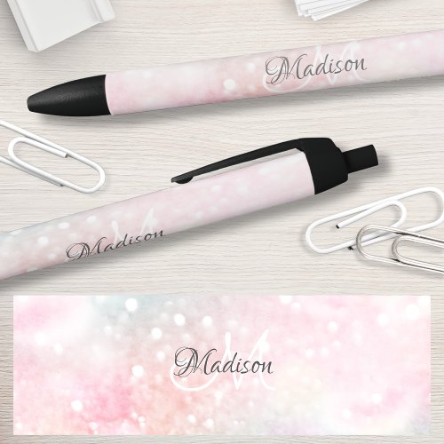 Pretty Pink Glitter Girly Glamorous Black Ink Pen