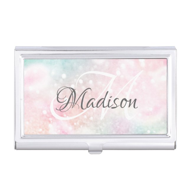 Pretty Pink Glitter Girly Glamorous Business Card Case (Front)