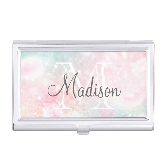Pretty Pink Glitter Girly Glamorous Business Card Case (Front)