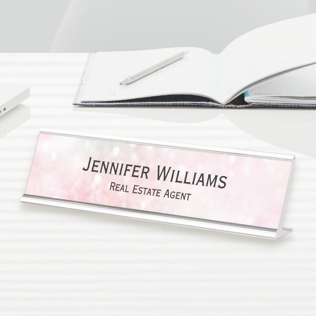 Pretty Pink Glitter Girly Glamorous Desk Name Plate (Creator Uploaded)