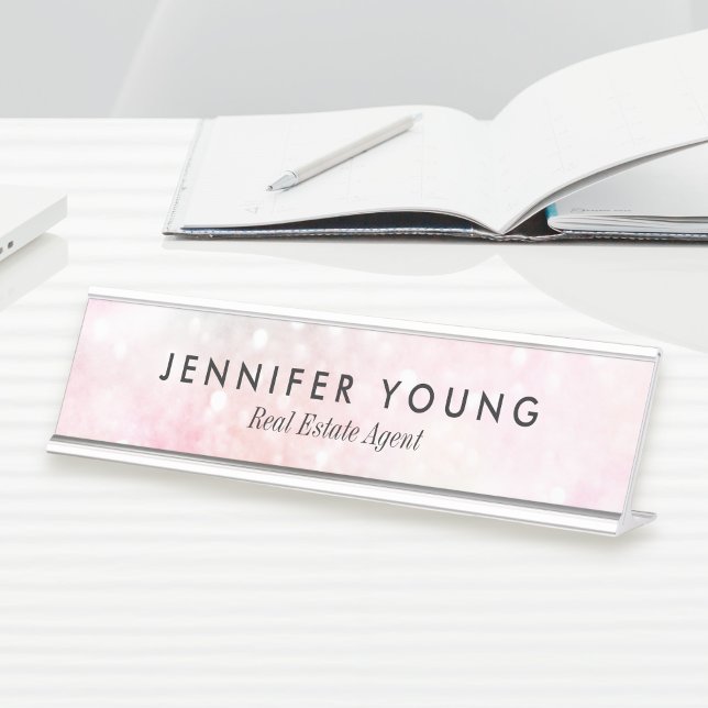 Pretty Pink Glitter Girly Glamorous Desk Name Plate (Creator Uploaded)